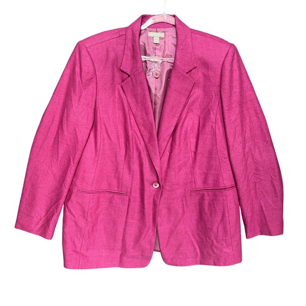 Nordstrom 100% Silk Blazer Magenta Pink Single Button Jacket Size 16W Barbiecore